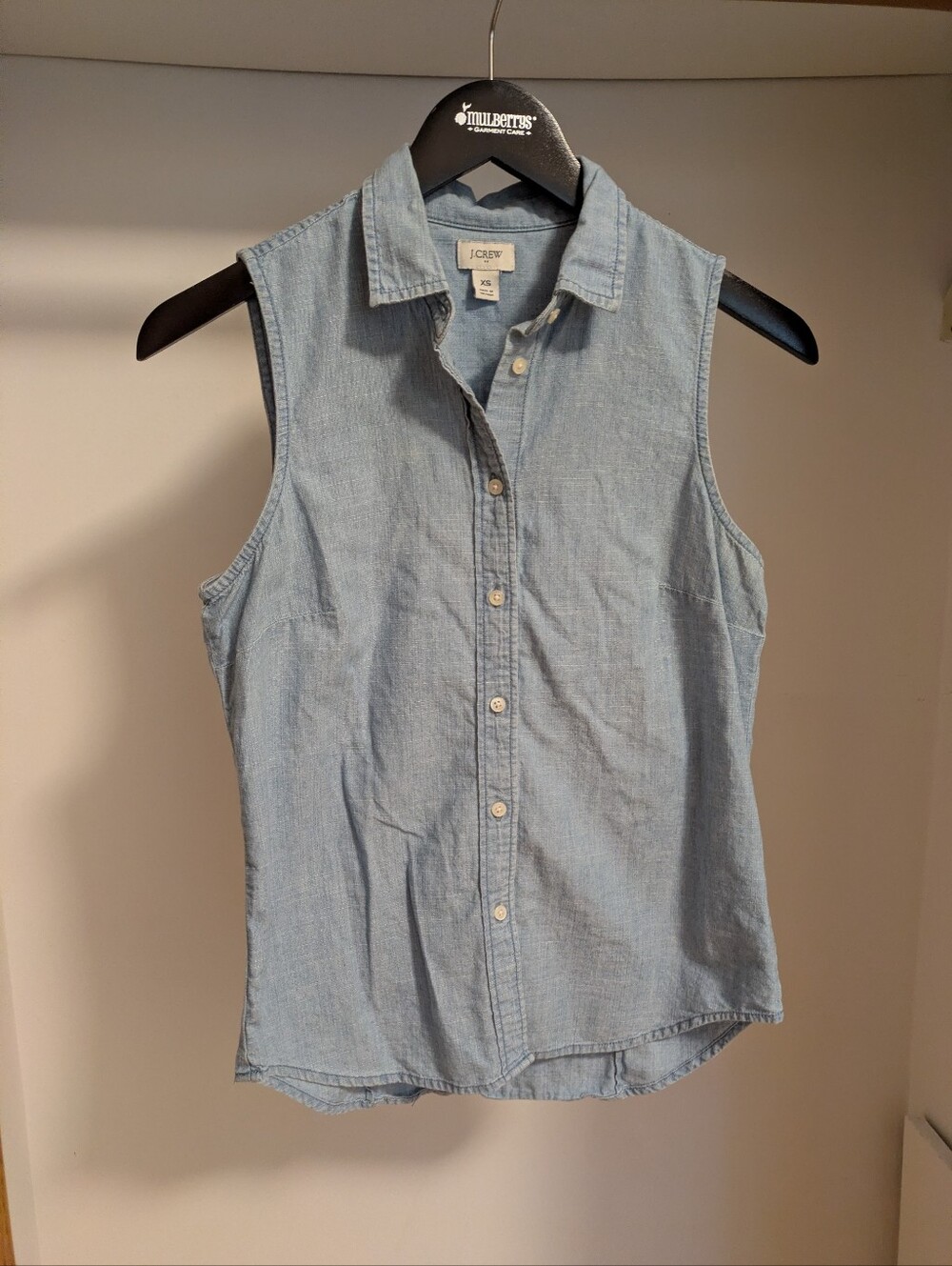 J. Crew Light Blue Sleeveless Chambray Button-Down Shirt